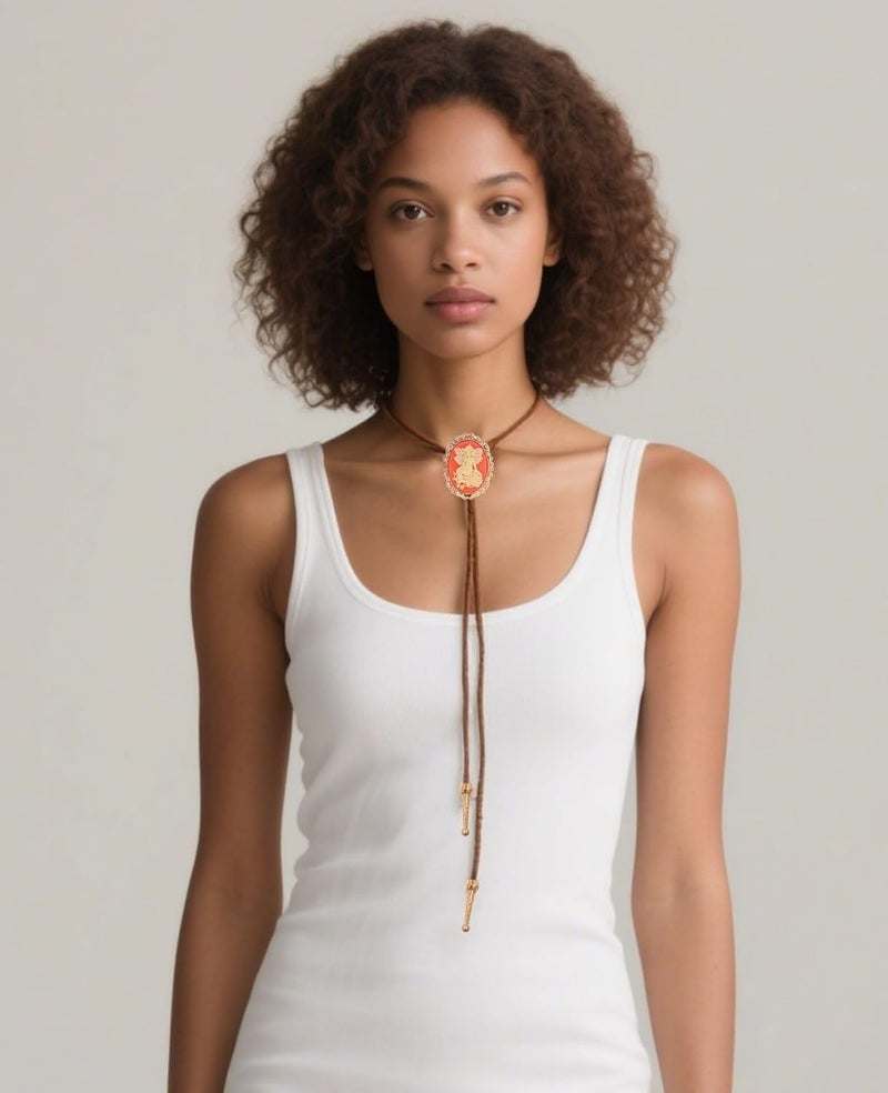 PEARLY JUN Bolo Tie for Women Men Flower Rose Western Cowboy Brown Leather Country Style String Vest Gifts - Image 5